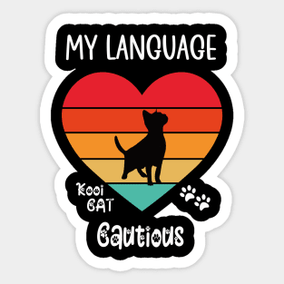 My Language Cautious Cat Sticker